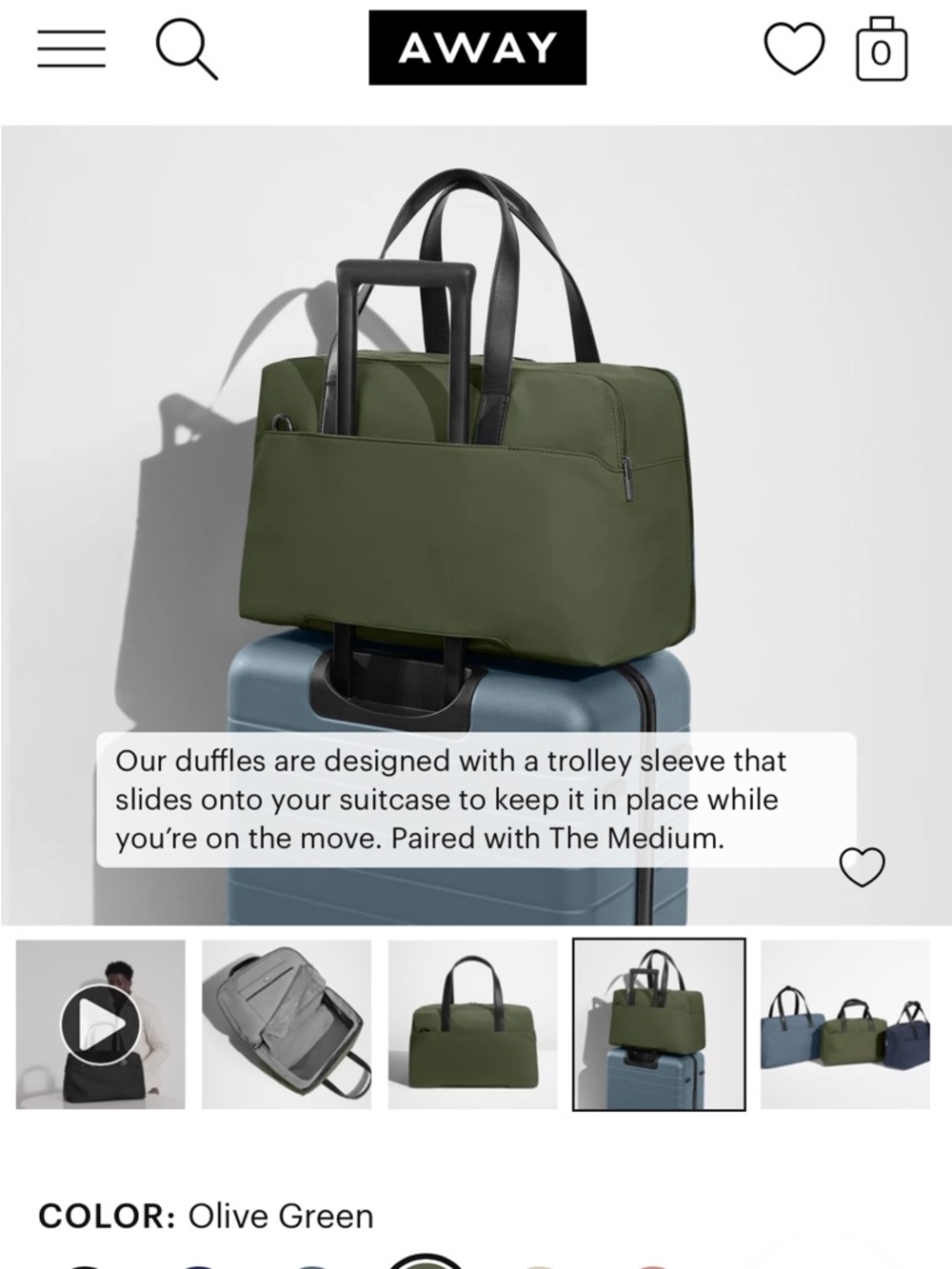 NWOT Away The Overnight Bag in Olive Green - Picture 6 of 11